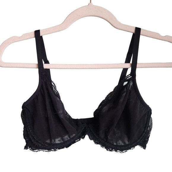 Natori Bra Black Women's 34D Underwire Back Close Lacey Semi Sheer - Picture 1 of 9